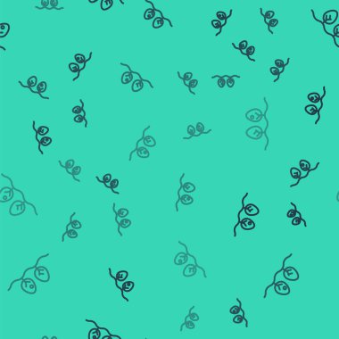 Siyah çizgi bitki simgesi yeşil arkaplandaki kusursuz deseni izole etti. Vektör İllüstrasyonu