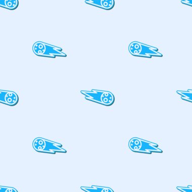 Mavi çizgi kuyrukluyıldızı hızla düşüyor. Gri arkaplanda izole edilmiş pürüzsüz desen var. Vektör İllüstrasyonu