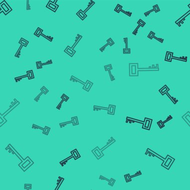 Siyah çizgi korsan anahtar simgesi yeşil arkaplanda pürüzsüz desen izole etti. Vektör İllüstrasyonu