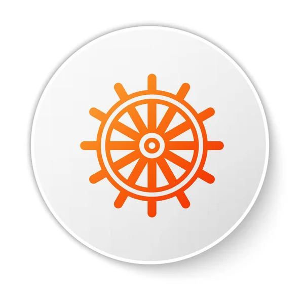オレンジ色のラインホイールアイコンは、白の背景に隔離された船。白い丸ボタン。ベクターイラスト — ストックベクタ