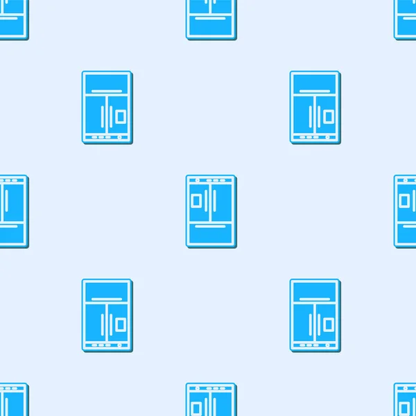 Blaue Linie Kühlschranksymbol isoliert nahtlose Muster auf grauem Hintergrund. Kühlschrank mit Gefrierfach Kühlschrank. Haushaltstechnologie und Haushaltsgeräte. Vektorillustration — Stockvektor