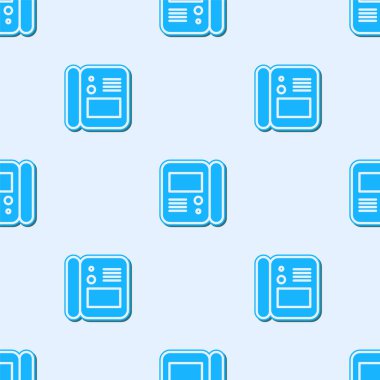 Mavi çizgi House dahili iletişim sistemi simgesi gri arka planda izole edilmiş. Vektör İllüstrasyonu