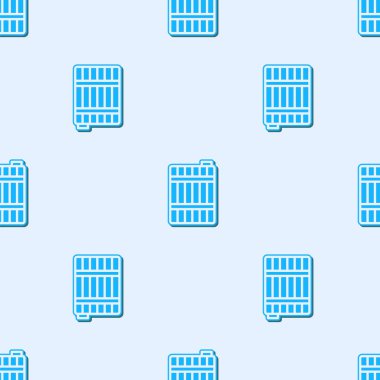 Mavi çizgi ahşap varil ikonu gri arka planda izole edilmiş pürüzsüz desen. Alkol fıçısı, içki kabı, bira için tahta fıçı, viski, şarap. Vektör İllüstrasyonu