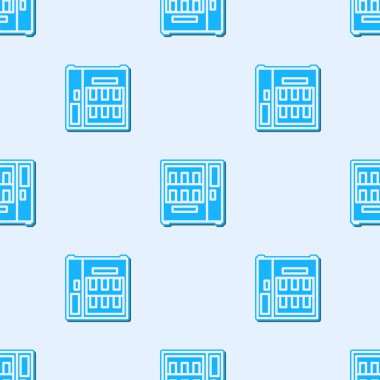 Yiyecek ve içecek otomatiğinin mavi çizgisi otomatikman gri arka planda izole edilmiş ikon satışı. Vektör İllüstrasyonu