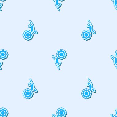 Mavi çizgi çiçek simgesi gri arkaplandaki kusursuz deseni izole etti. Vektör İllüstrasyonu
