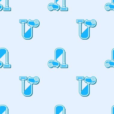 Mavi çizgi elektrikli süpürge ikonu gri arkaplandaki pürüzsüz deseni izole etti. Vektör İllüstrasyonu