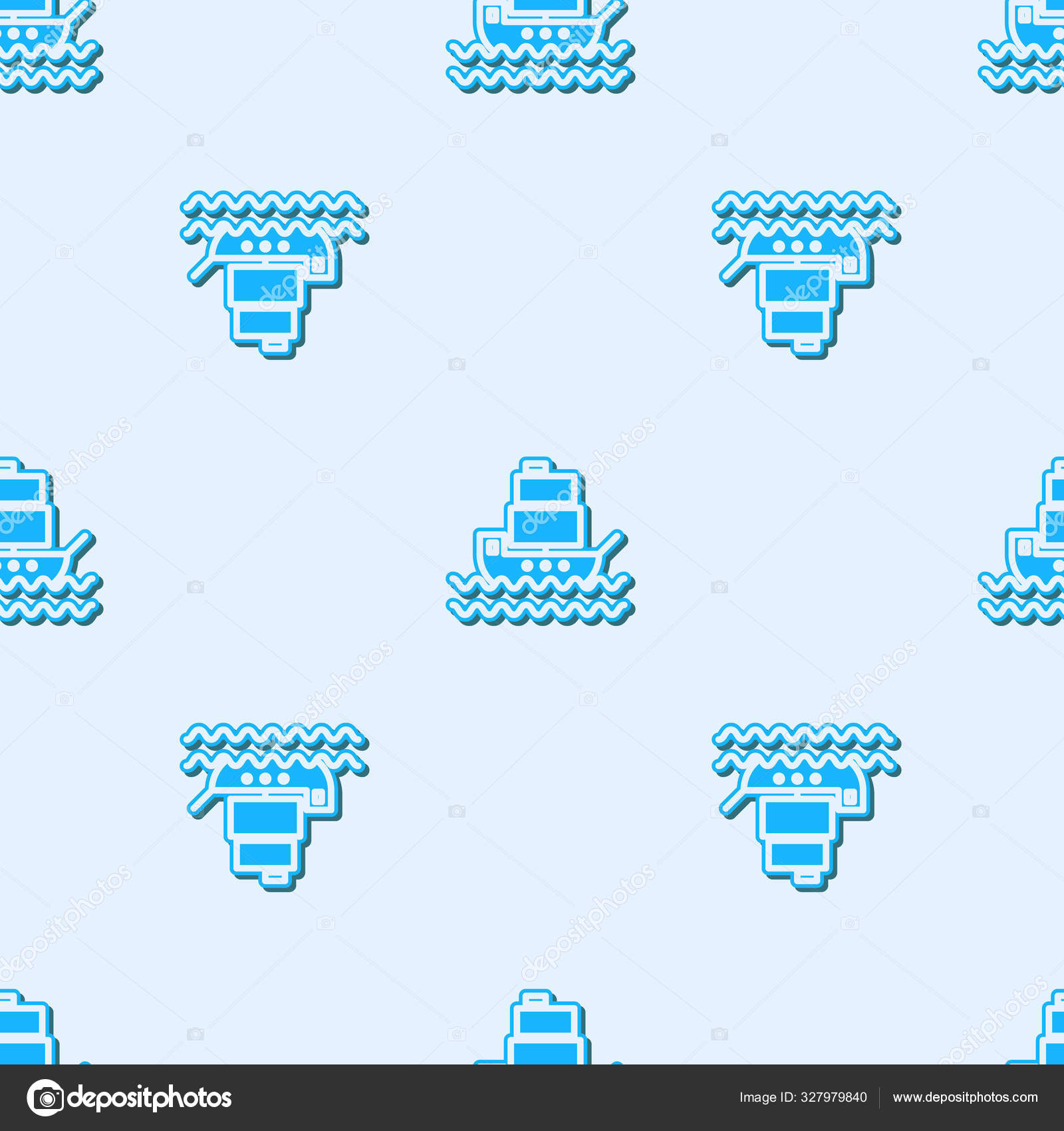 蓝线船图标在灰色背景上隔离无缝图案 病媒图解 图库矢量图像 C Vectorvalera Gmail Com