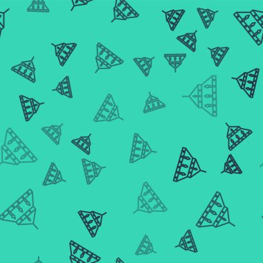 Ortaçağ ikonunda mumları olan siyah çizgili devasa çelik avize yeşil arka planda izole edilmiş. Vektör İllüstrasyonu