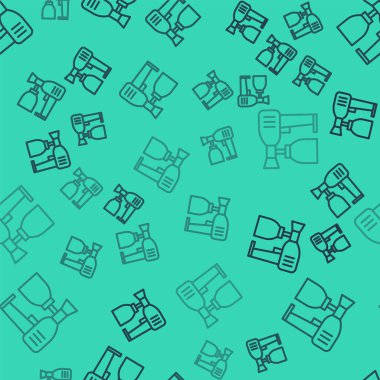 Siyah çizgi boyalı sprey tabanca ikonu yeşil arka planda izole edilmiş pürüzsüz desen. Vektör İllüstrasyonu