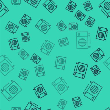 Siyah çizgi klima ikonu yeşil arka planda izole edilmiş pürüzsüz desen. Sistemin havalandırmasını böl. Soğuk ve soğuk iklim kontrol sistemi. Vektör İllüstrasyonu