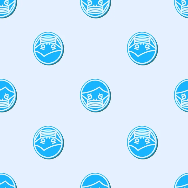 Blaue Linie Männergesicht in einer medizinischen Schutzmaske Symbol isoliert nahtlose Muster auf grauem Hintergrund. Quarantäne. Vektorillustration — Stockvektor