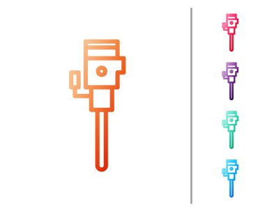 Kırmızı çizgi inşaat kaya matkabı ikonu beyaz arka planda izole edildi. Renk simgelerini ayarla. Vektör İllüstrasyonu