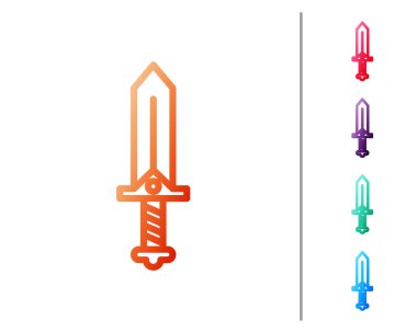 Oyun simgesi için kırmızı çizgi kılıcı beyaz arkaplanda izole edildi. Renk simgelerini ayarla. Vektör İllüstrasyonu