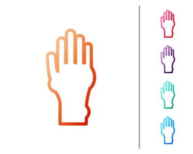 Beyaz arka planda sedef ya da egzama ikonu olan kırmızı çizgili El. Alerjene veya kronik vücut sorununa karşı insan derisi tepkisi kavramı. Renk simgelerini ayarla. Vektör İllüstrasyonu