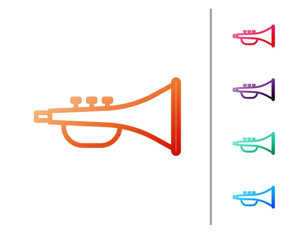 Ligne rouge Icône trompette instrument de musique isolé sur fond blanc. Définir des icônes de couleur. Illustration vectorielle — Image vectorielle