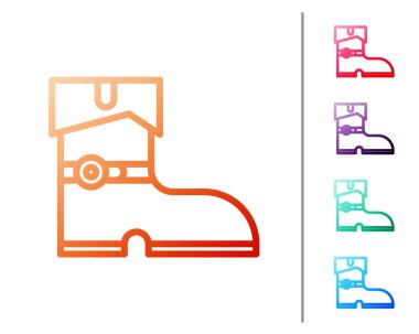 Kırmızı çizgi deri bot ikonu beyaz arka planda izole edilmiş. Renk simgelerini ayarla. Vektör İllüstrasyonu