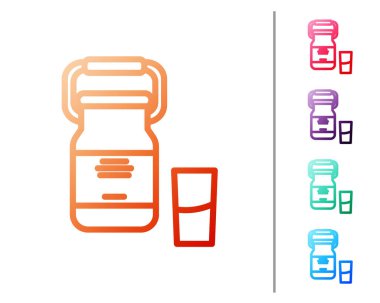 Beyaz arka planda izole edilmiş süt ve cam ikon için kırmızı çizgi kutu. Renk simgelerini ayarla. Vektör İllüstrasyonu