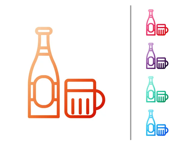 Línea roja Botella de cerveza e icono de vidrio aislados sobre fondo blanco. Alcohol Símbolo de bebida. Establecer iconos de color. Ilustración vectorial — Vector de stock