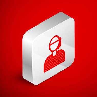 Isometric hattı kaptanı simgesi kırmızı arka planda izole edildi. Gümüş kare düğme. Vektör İllüstrasyonu