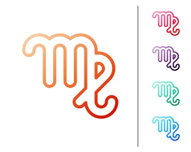 Kırmızı çizgi başak burcu simgesi beyaz arka planda izole edildi. Astrolojik yıldız falı koleksiyonu. Renk simgelerini ayarla. Vektör İllüstrasyonu