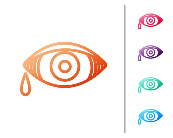 Linea rossa Occhio rossastro dovuto all'icona della congiuntivite virale, batterica o allergica isolata su sfondo bianco. Imposta icone a colori. Illustrazione vettoriale — Vettoriale Stock