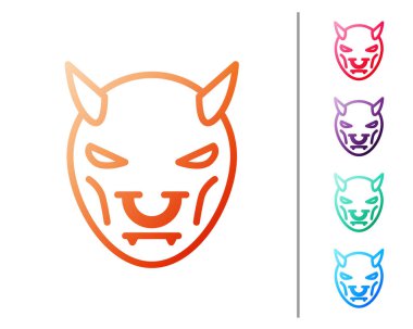 Beyaz arka planda izole edilmiş boynuz simgesi olan şeytanın kırmızı çizgi maskesi. Renk simgelerini ayarla. Vektör İllüstrasyonu