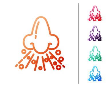 Kırmızı çizgi akan burun simgesi beyaz arkaplanda izole edildi. Rhinitis semptomları, tedavi. Burun ve hapşırma. Burun hastalıkları. Renk simgelerini ayarla. Vektör İllüstrasyonu