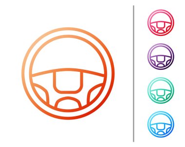 Kırmızı çizgi direksiyon simgesi beyaz arkaplanda izole edildi. Araba tekeri ikonu. Renk simgelerini ayarla. Vektör İllüstrasyonu