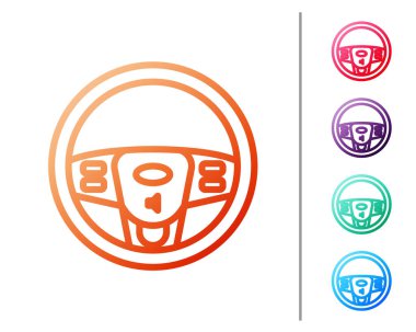 Kırmızı çizgi direksiyon simgesi beyaz arkaplanda izole edildi. Araba tekeri ikonu. Renk simgelerini ayarla. Vektör İllüstrasyonu