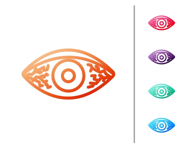 Linea rossa Occhio rossastro dovuto all'icona della congiuntivite virale, batterica o allergica isolata su sfondo bianco. Imposta icone a colori. Illustrazione vettoriale — Vettoriale Stock