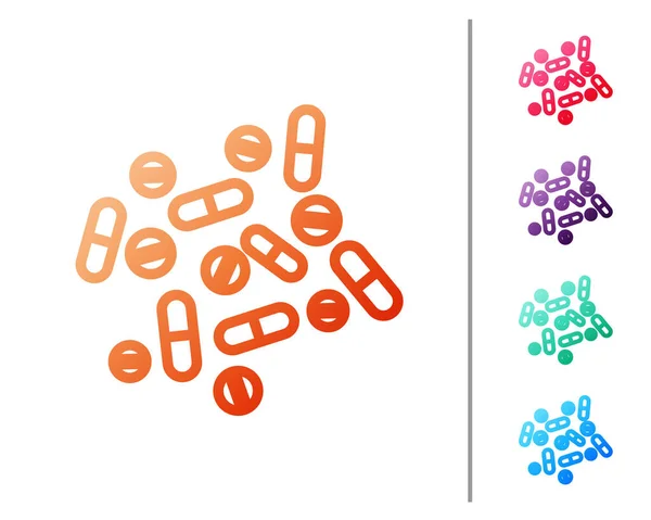 Rote Linie Medikamentenpille oder Tablette Symbol isoliert auf weißem Hintergrund. Kapselpille und Medikamentenzeichen. Apothekendesign. Farbsymbole setzen. Vektorillustration — Stockvektor