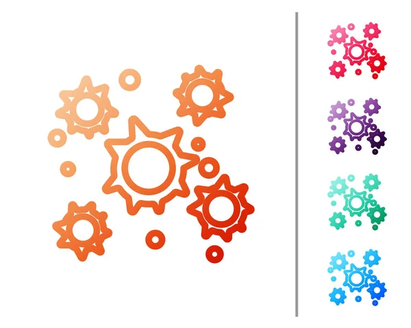 Linha vermelha Ícone de bactérias isolado no fundo branco. Bactérias e germes, causadores de doenças de microrganismos, câncer de células, micróbios, vírus, fungos. Definir ícones de cor. Ilustração vetorial —  Vetores de Stock