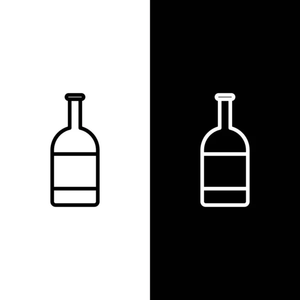 Встановити Лінію Піктограми Пляшки Пива Ізольовано Чорно Білому Тлі Векторна — стоковий вектор