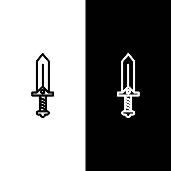 Set Line Sword Game Icon Isolated Black White Background Vector — Stock Vector