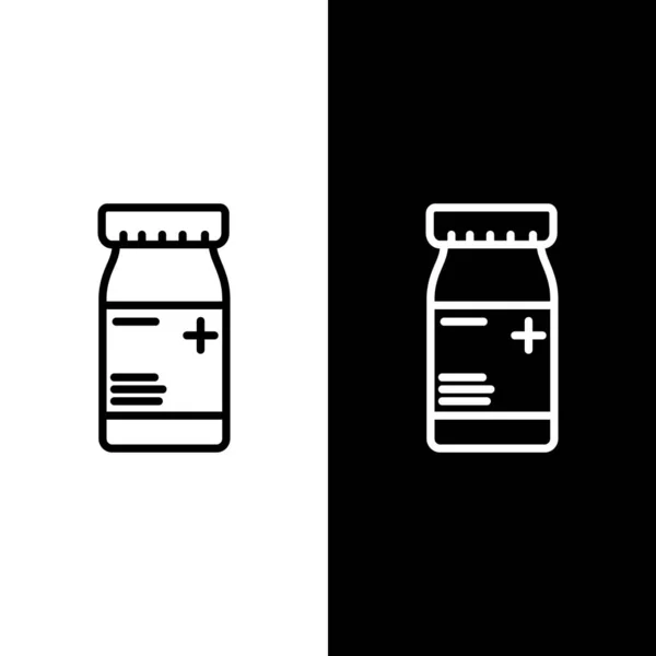Set Line Medicine Bottle Pills Icon Isolated Black White Background — Stock Vector