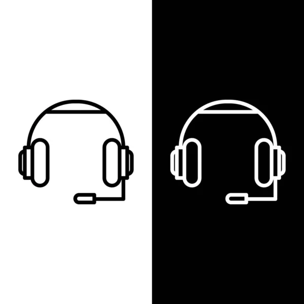 Set Line Kopfhörer Symbol Isoliert Auf Schwarz Weißem Hintergrund Kopfhörer — Stockvektor