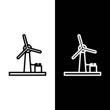 Çizgi rüzgar türbini simgesi siyah ve beyaz arkaplanda izole edildi. Rüzgar jeneratörü işareti. Elektrik üretimi için yel değirmeni. Vektör İllüstrasyonu