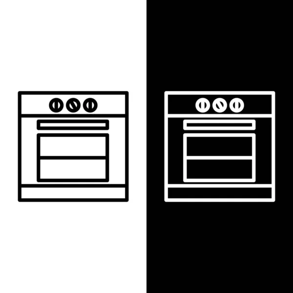 Establecer Línea Icono Del Horno Aislado Sobre Fondo Blanco Negro — Vector de stock