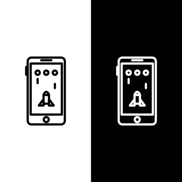 Set Line Smartphone Und Spielen Spiel Symbol Isoliert Auf Schwarz — Stockvektor