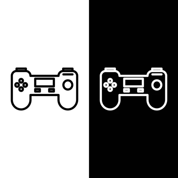 Set Line Gamepad Icon Isolated Black White Background Game Controller — Stock Vector
