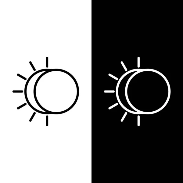 Définir Ligne Eclipse Icône Soleil Isolé Sur Fond Noir Blanc — Image vectorielle