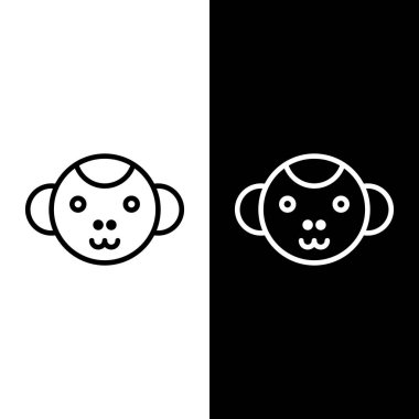 Siyah beyaz arka planda izole edilmiş çizgi çizgisi maymun burcu simgesi. Astrolojik yıldız falı koleksiyonu. Vektör İllüstrasyonu