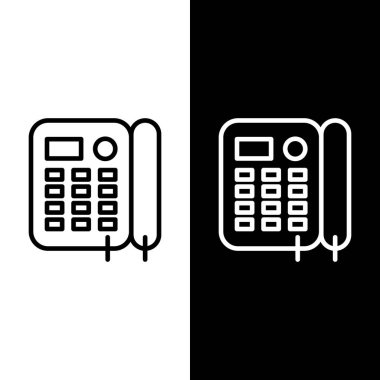 Telefon hattı simgesi siyah beyaz arkaplanda izole edildi. Sabit telefon. Vektör İllüstrasyonu