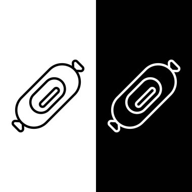 Siyah ve beyaz arkaplanda izole edilmiş Salami sosis simgesi satırı. Et şarküteri ürünü. Vektör İllüstrasyonu