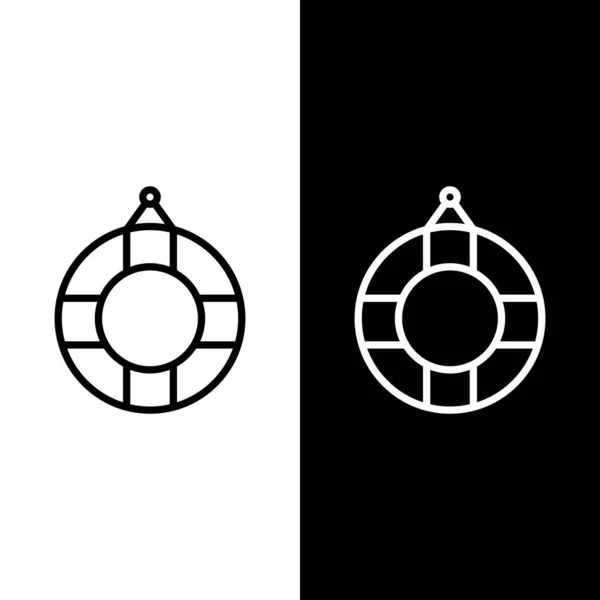 Définir Ligne Icône Lifebuoy Isolée Sur Fond Noir Blanc Symbole — Image vectorielle