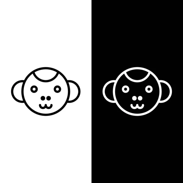 Set Line Monkey Tierkreiszeichen Symbol Isoliert Auf Schwarz Weißem Hintergrund — Stockvektor
