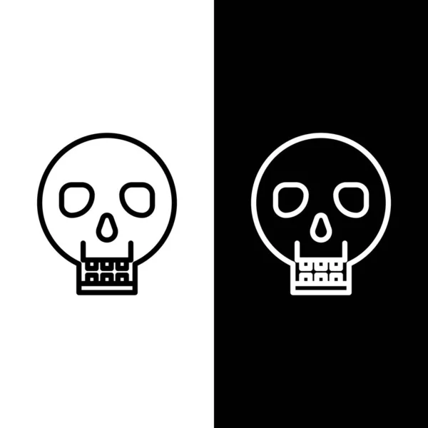 Setzt Das Totenkopf Symbol Isoliert Auf Schwarzem Und Weißem Hintergrund — Stockvektor