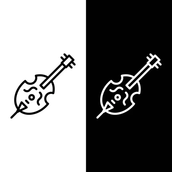 Set Line Violin Icon Isoliert Auf Schwarzem Und Weißem Hintergrund — Stockvektor