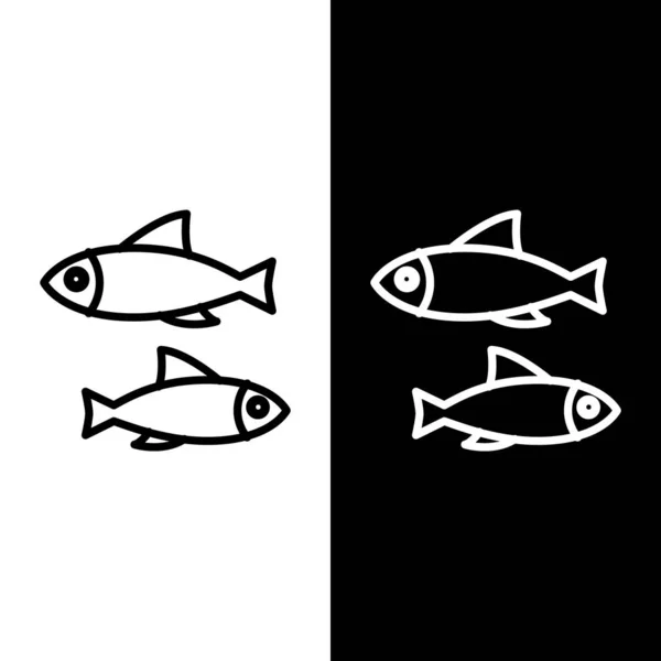 Set Line Fish Icon Isoliert Auf Schwarzem Und Weißem Hintergrund — Stockvektor