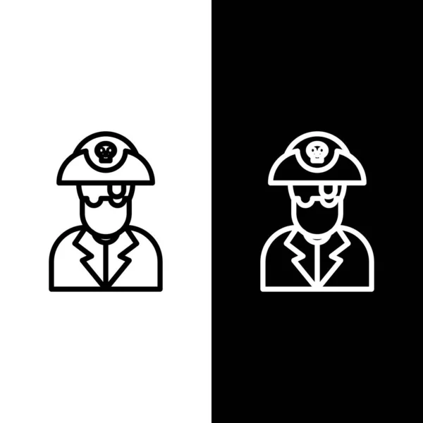 Set Line Pirate Captain Icon Isolated Black White Background Vector — Stock Vector